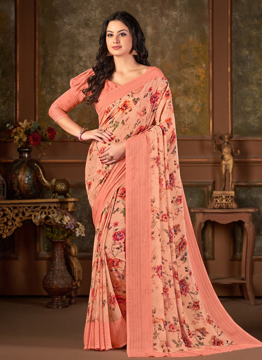 Designer Georgette Pink Print Saree