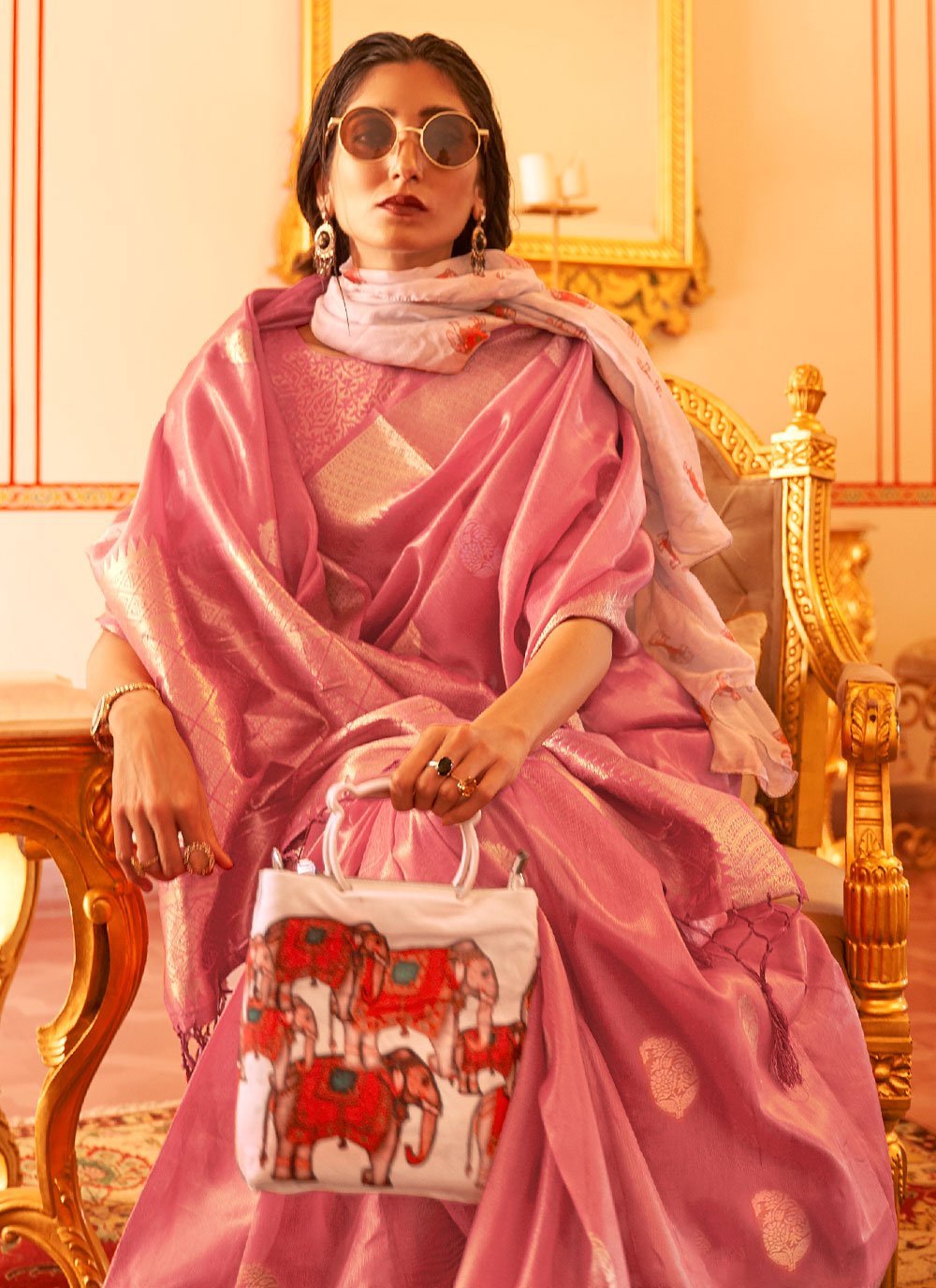 Classic Linen Pink Weaving Saree