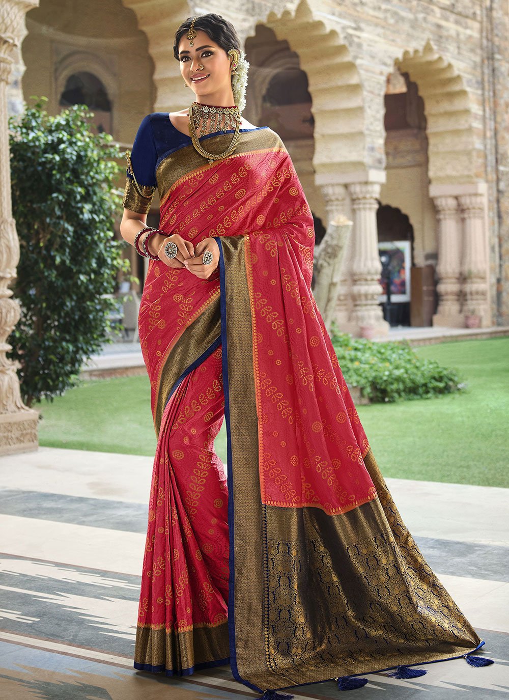 Classic Satin Silk Pink Weaving Saree