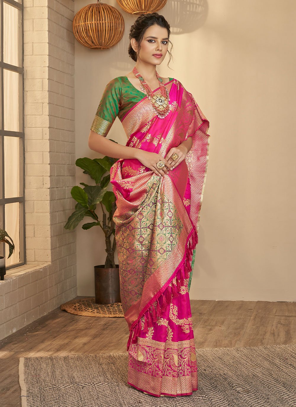 Classic Silk Pink Weaving Saree