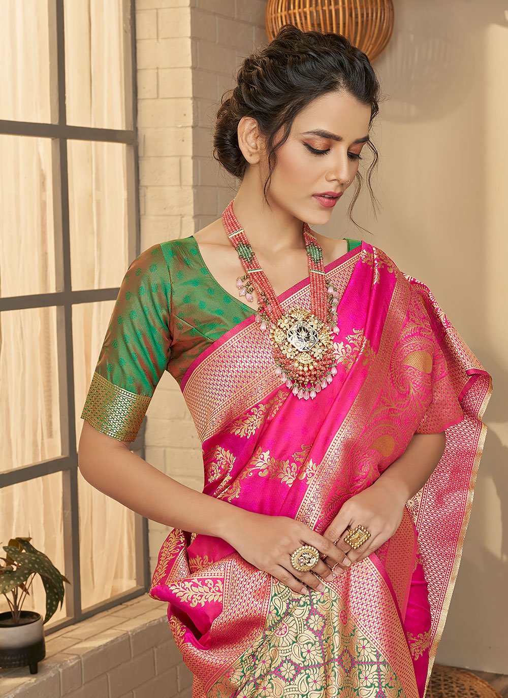 Classic Silk Pink Weaving Saree