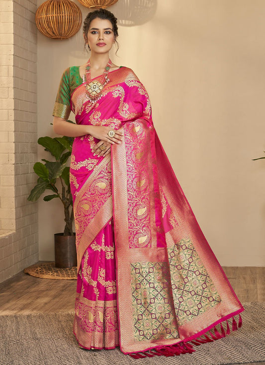 Classic Silk Pink Weaving Saree