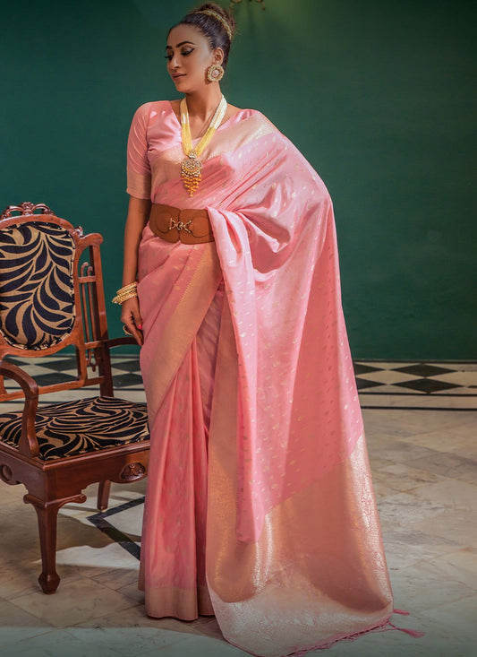 Classic Silk Pink Weaving Saree