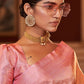 Contemporary Jacquard Pink Digital Print Saree