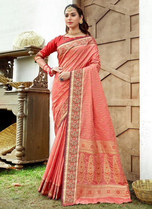 Designer Silk Pink Weaving Saree