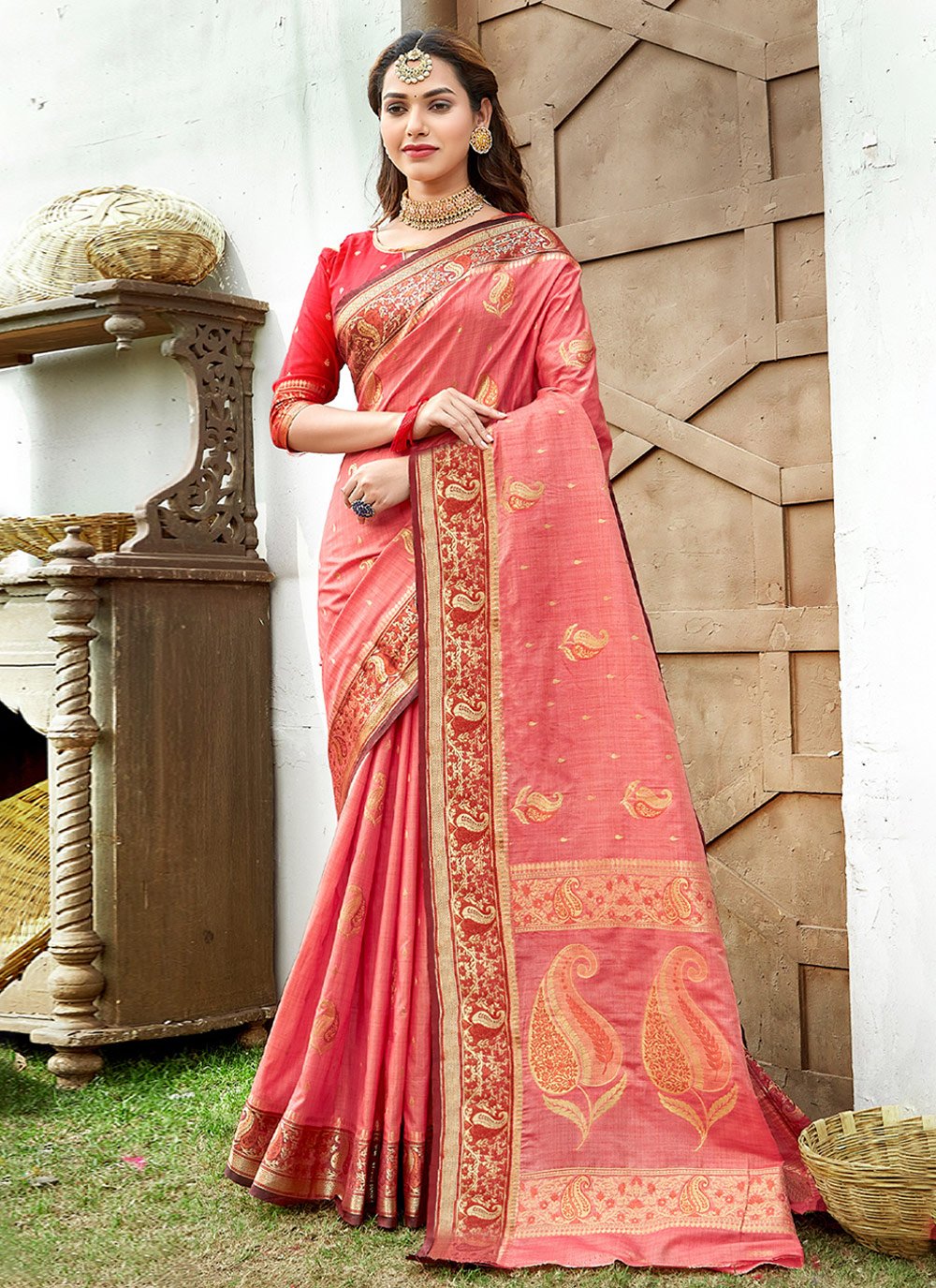 Classic Silk Pink Weaving Saree