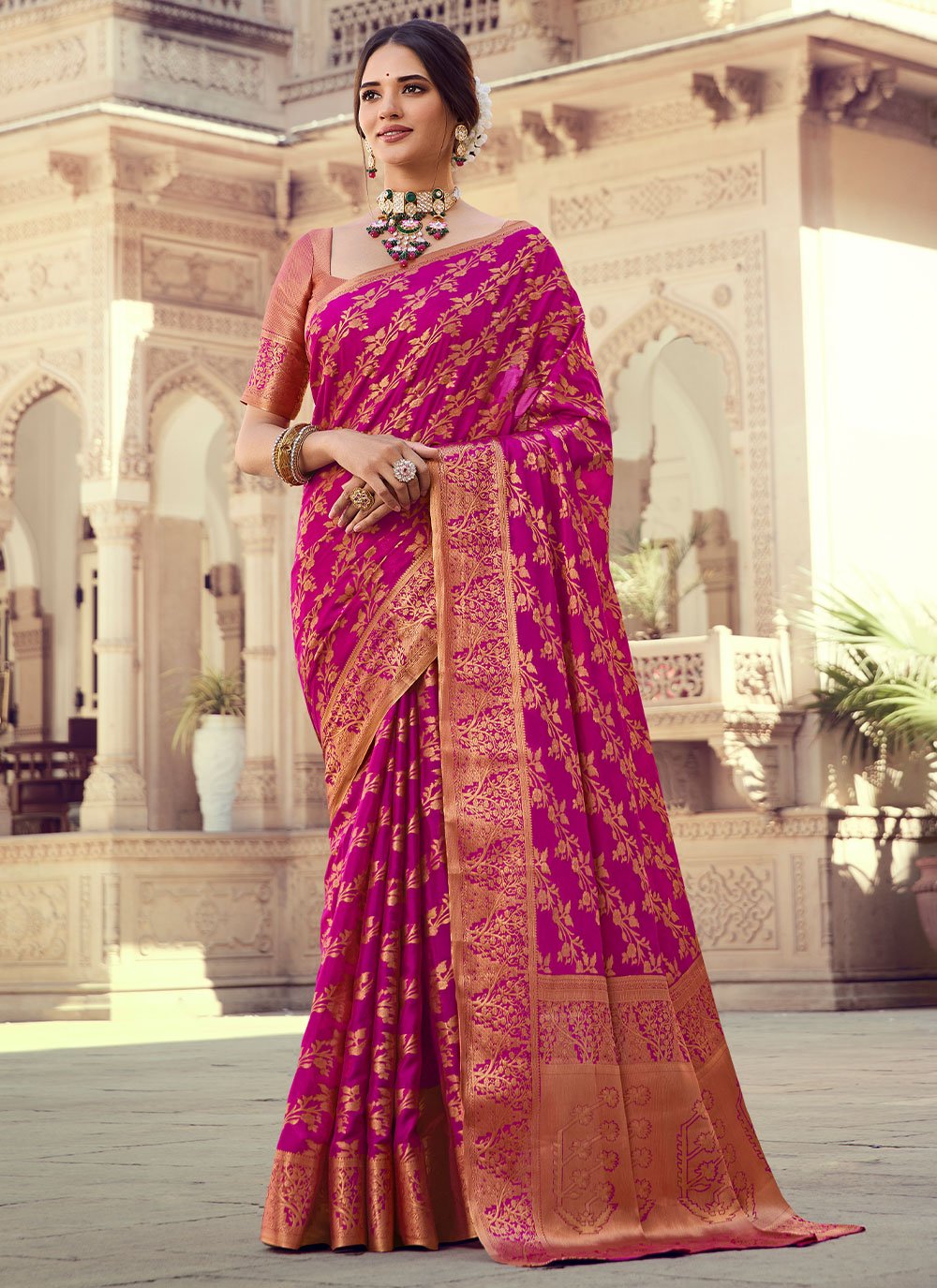 Classic Chiffon Silk Pink Weaving Saree