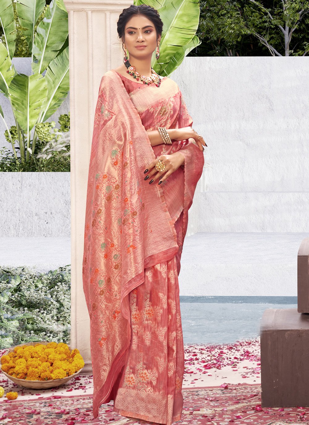 Trendy Saree Cotton Silk Pink Weaving Saree