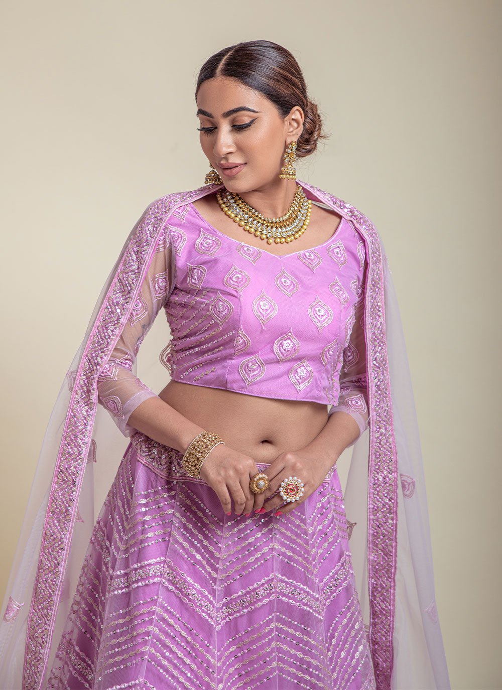 Lehenga Choli Net Pink Embroidered Lehenga Choli