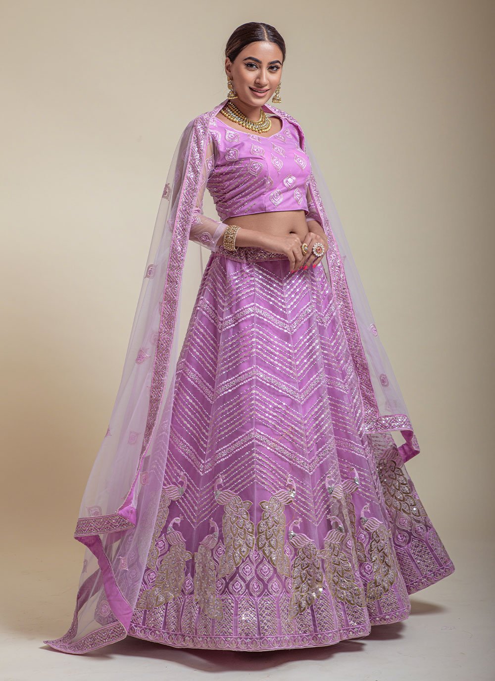 Lehenga Choli Net Pink Embroidered Lehenga Choli