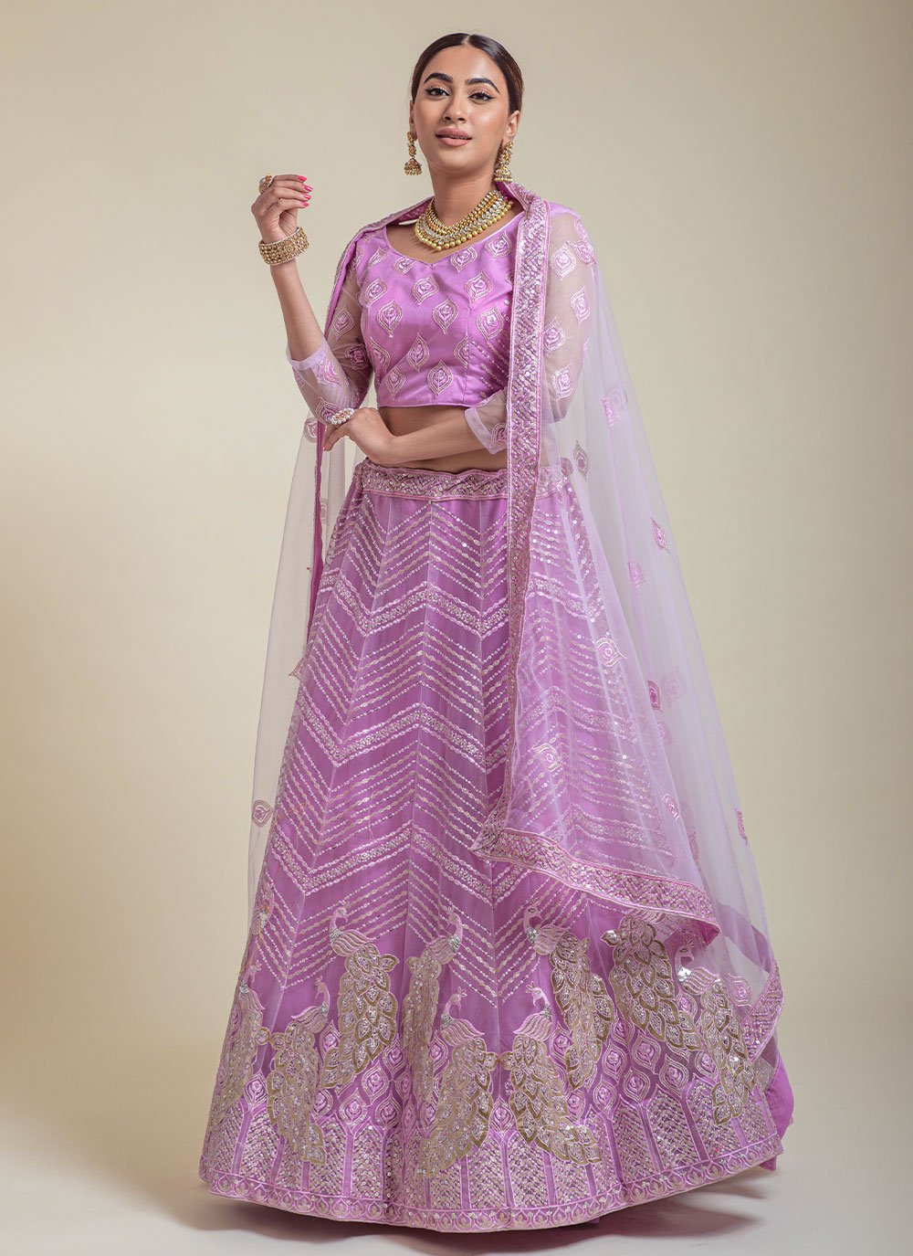 Lehenga Choli Net Pink Embroidered Lehenga Choli