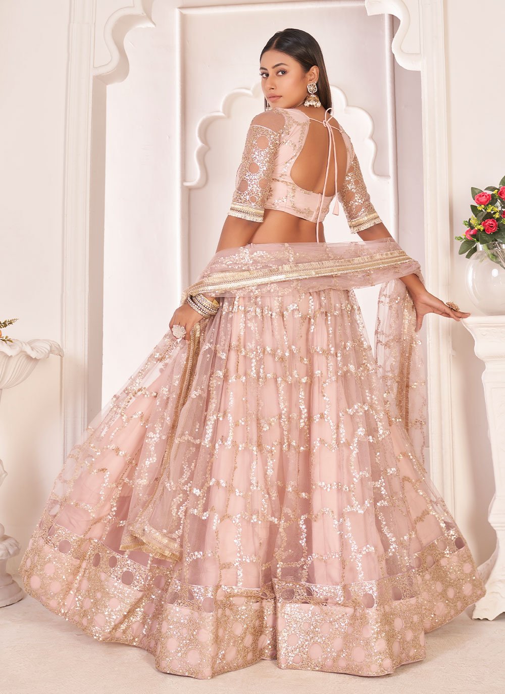 Lehenga Choli Net Pink Embroidered Lehenga Choli