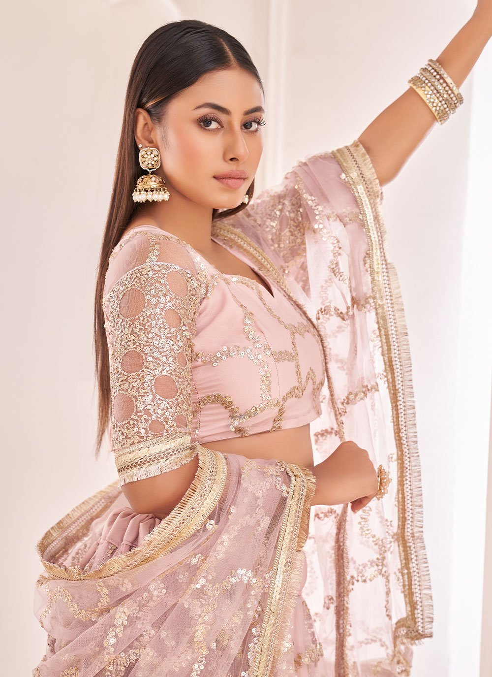 Lehenga Choli Net Pink Embroidered Lehenga Choli