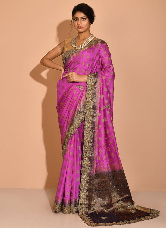 Silk Saree Kanchipuram Silk Pink Embroidered Saree