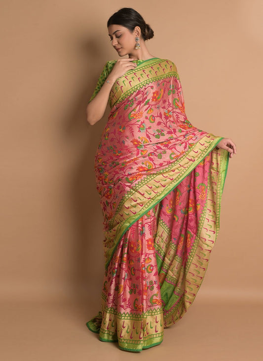 Trendy Saree Brasso Pink Woven Saree