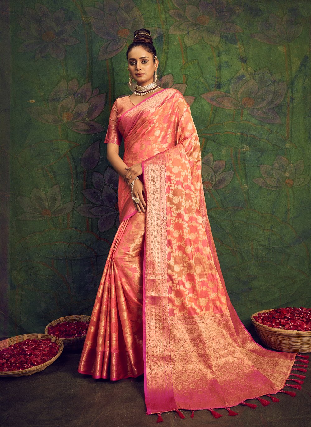 Designer Silk Pink Woven Saree