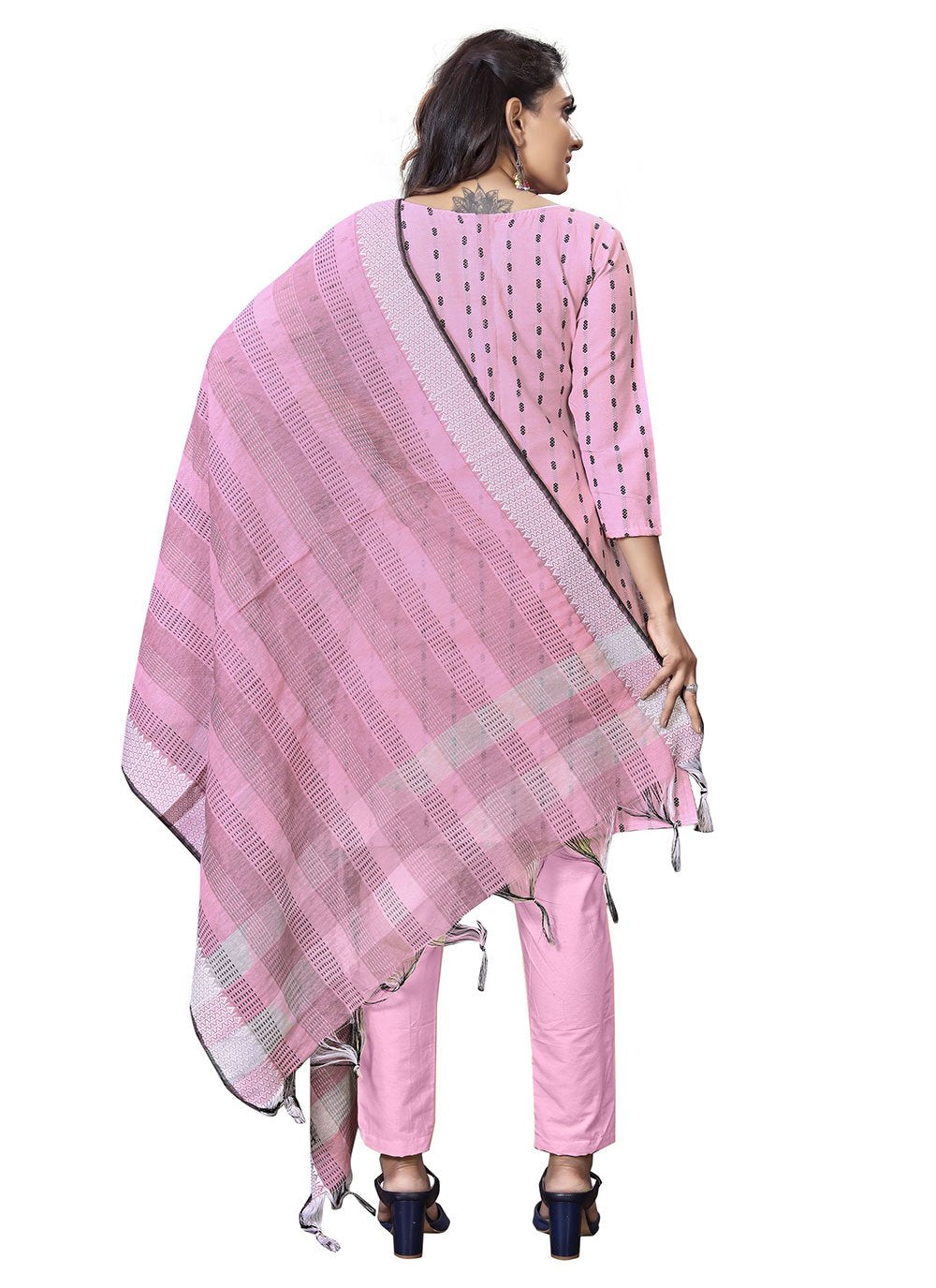Pant Style Suit Handloom Cotton Pink Woven Salwar Kameez