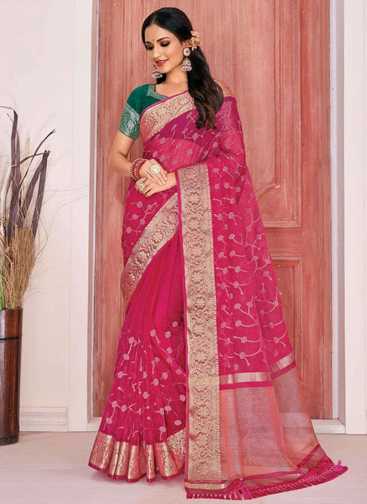 Trendy Saree Cotton Silk Pink Woven Saree