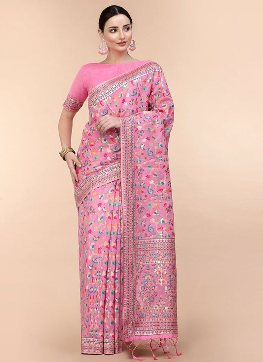 Trendy Saree Silk Blend Pink Woven Saree