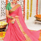 Trendy Saree Organza Silk Pink Patch Border Saree