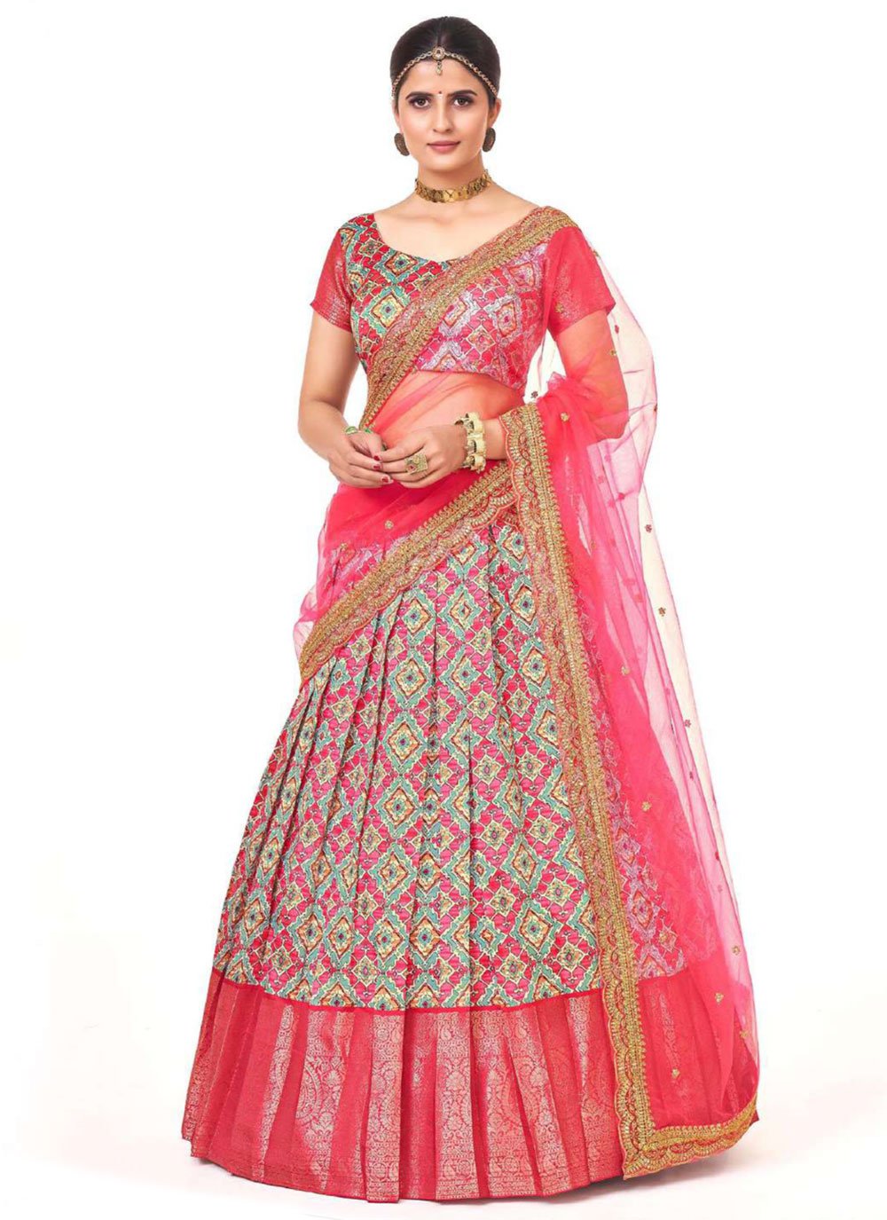 A Line Lehenga Silk Pink Digital Print Lehenga Choli