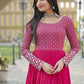 Gown Faux Georgette Pink Embroidered Gown