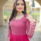 Gown Faux Georgette Pink Embroidered Gown