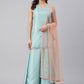 Salwar Suit Poly Silk Aqua Blue Patch Border Salwar Kameez