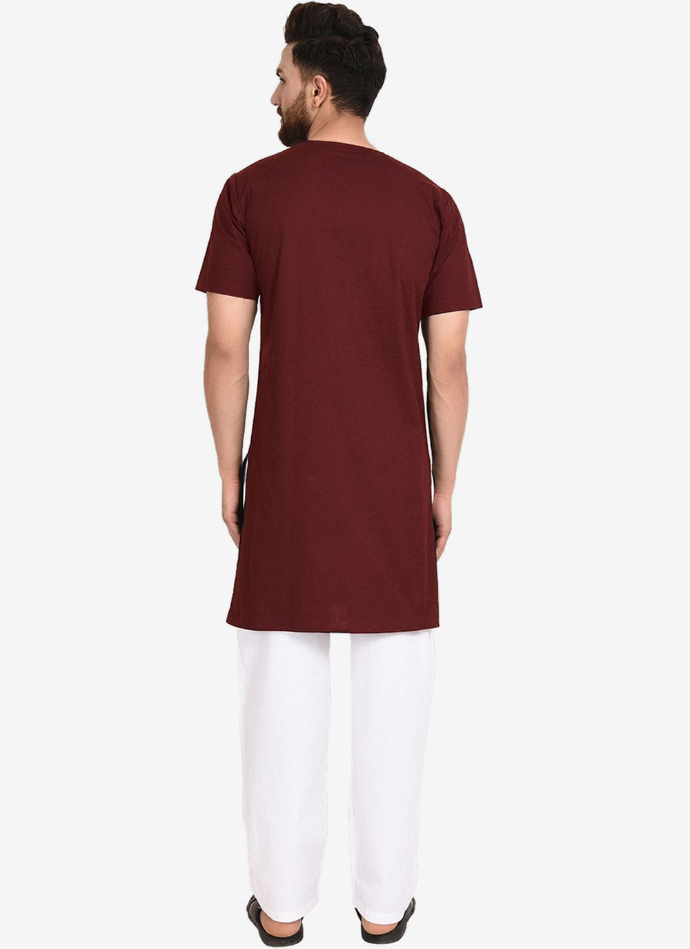 Kurta Pyjama Blended Cotton Maroon Plain Mens