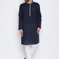 Kurta Pyjama Blended Cotton Blue Plain Mens