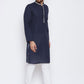 Kurta Pyjama Blended Cotton Blue Plain Mens