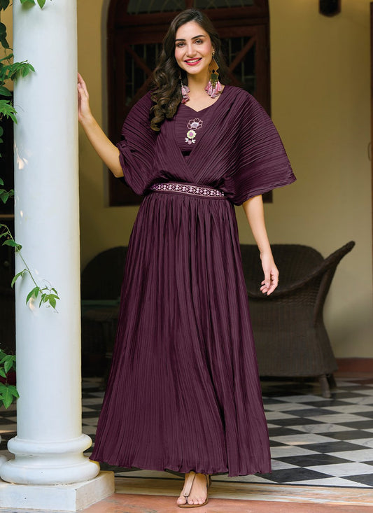 Gown Chinon Purple Plain Gown