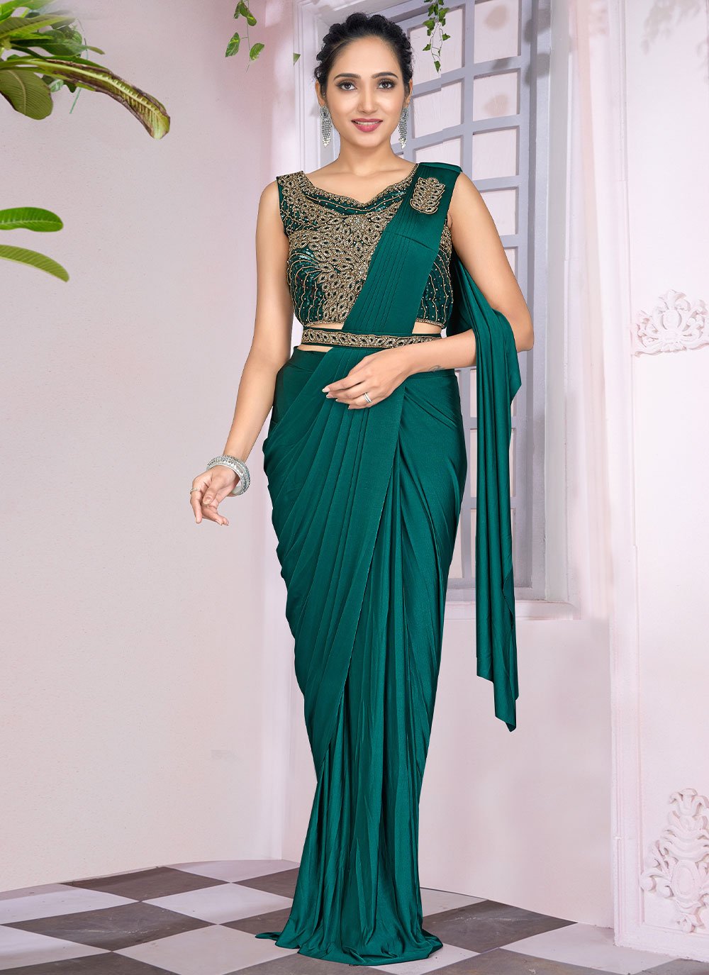 Classic Imported Green Plain Saree