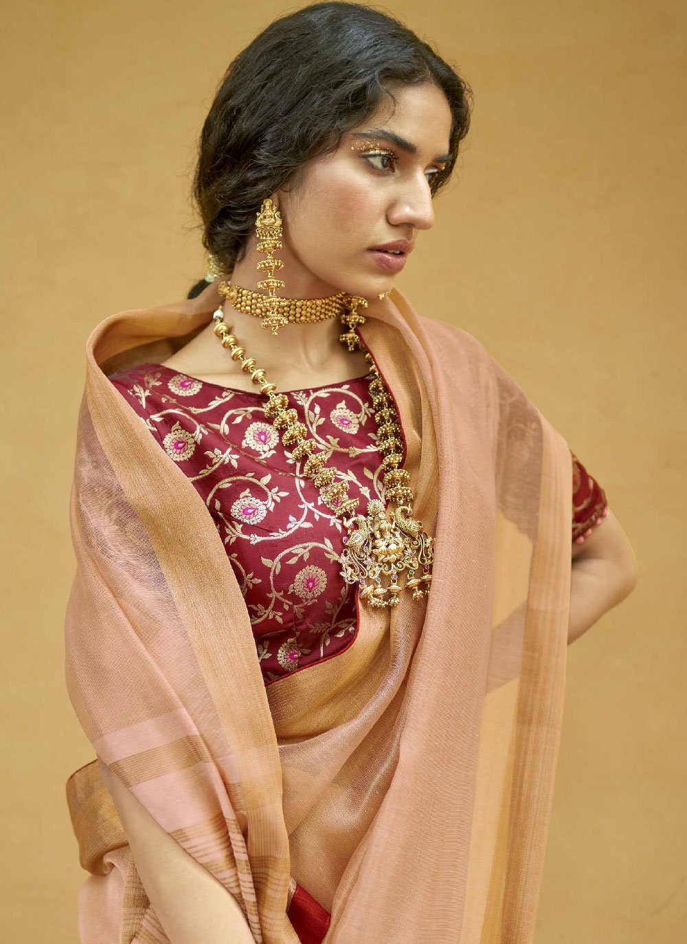 Contemporary Cotton Peach Plain Saree