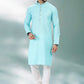 Kurta Pyjama Cotton Linen Turquoise Plain Mens
