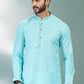 Kurta Pyjama Cotton Linen Turquoise Plain Mens