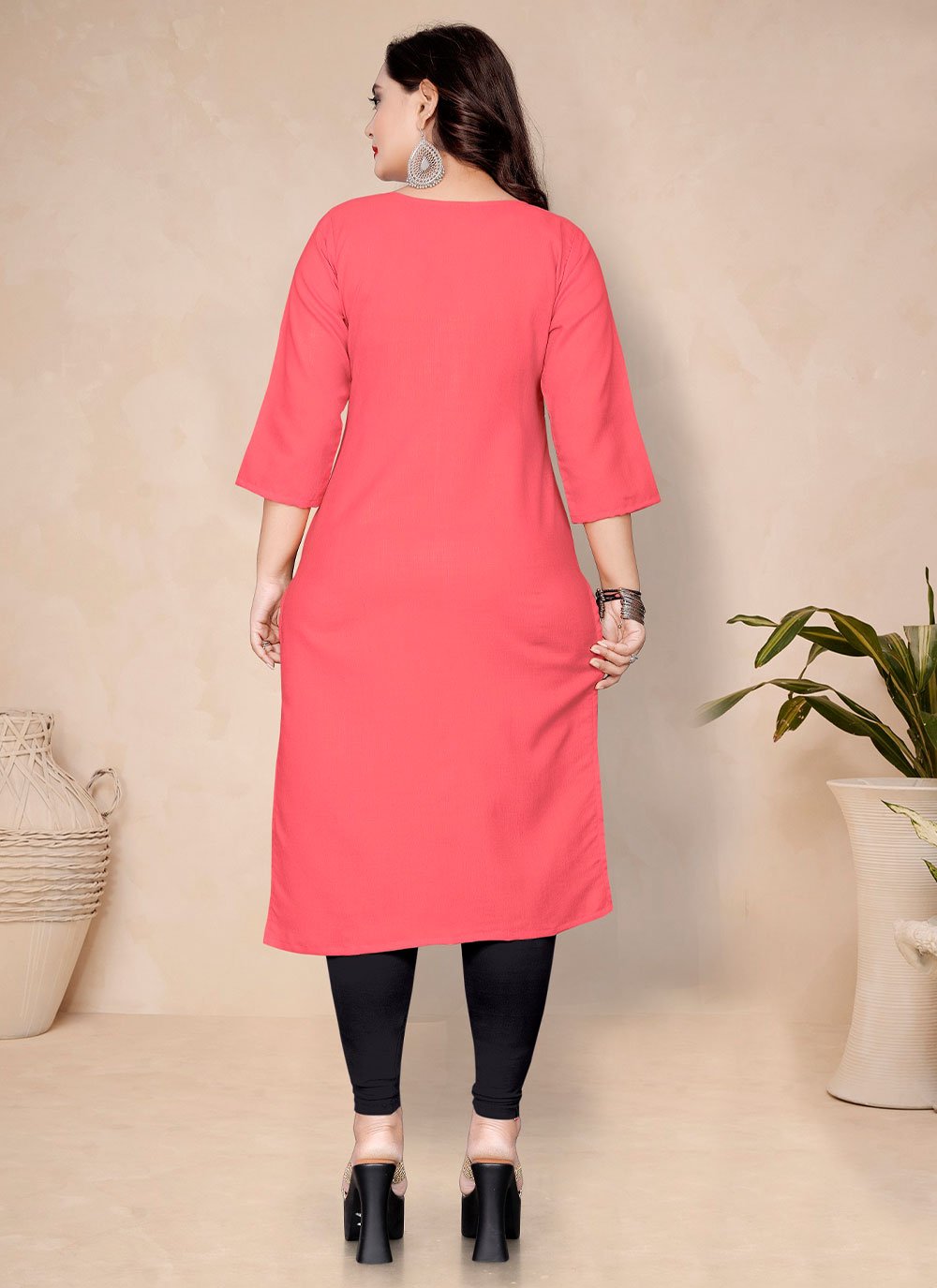 Designer Kurti Cotton Pink Plain Kurtis