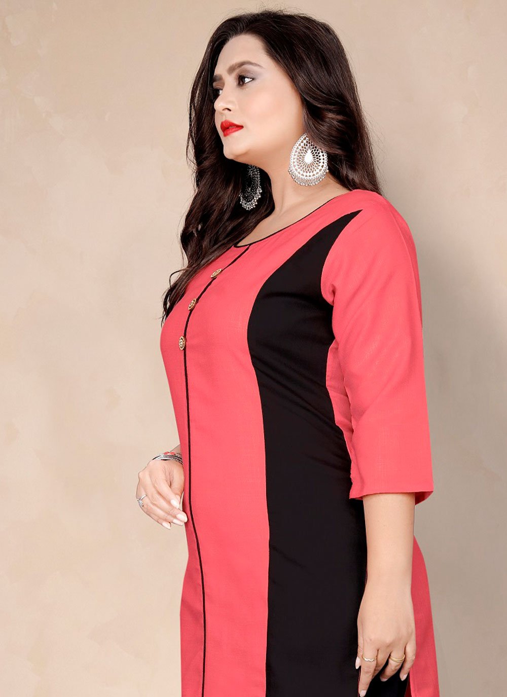 Designer Kurti Cotton Pink Plain Kurtis