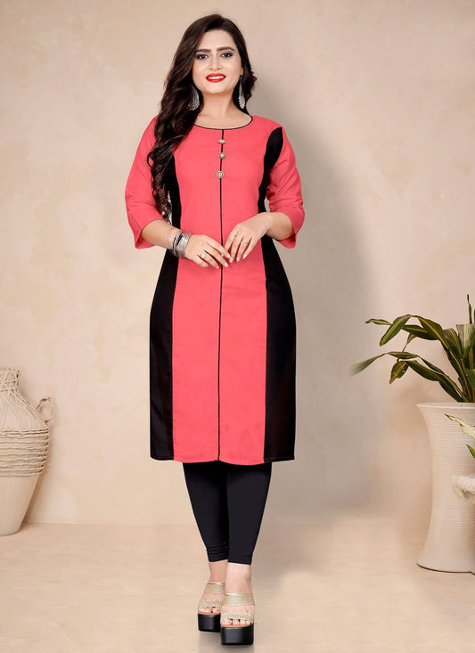 Designer Kurti Cotton Pink Plain Kurtis