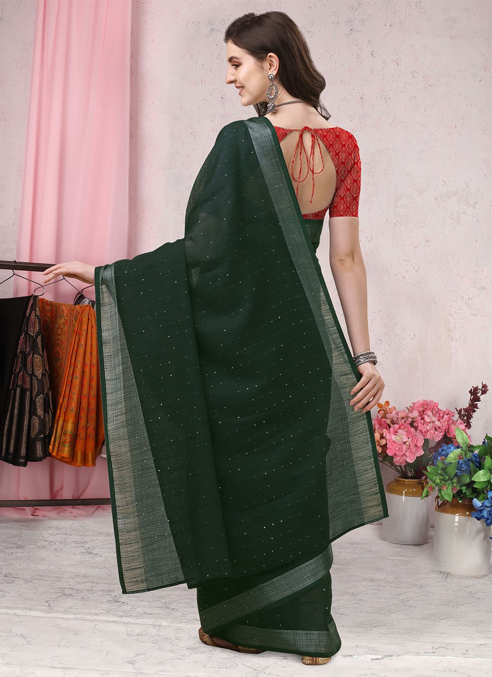 Classic Cotton Green Plain Saree