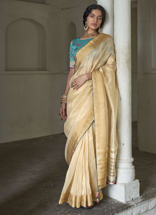 Classic Cotton Cream Plain Saree