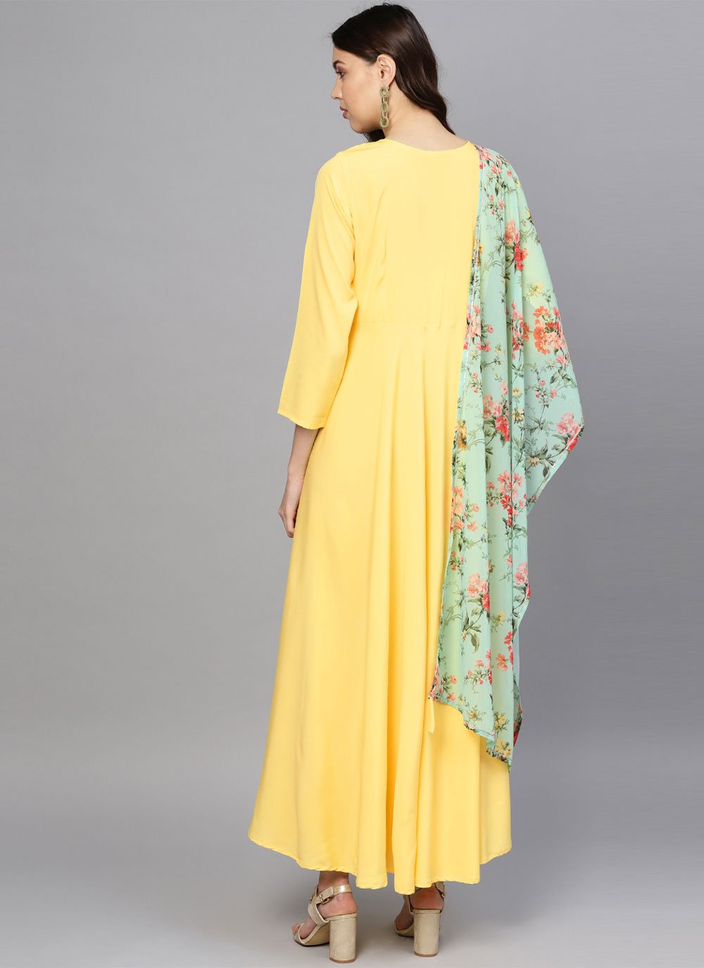 Designer Kurti Crepe Silk Yellow Plain Kurtis