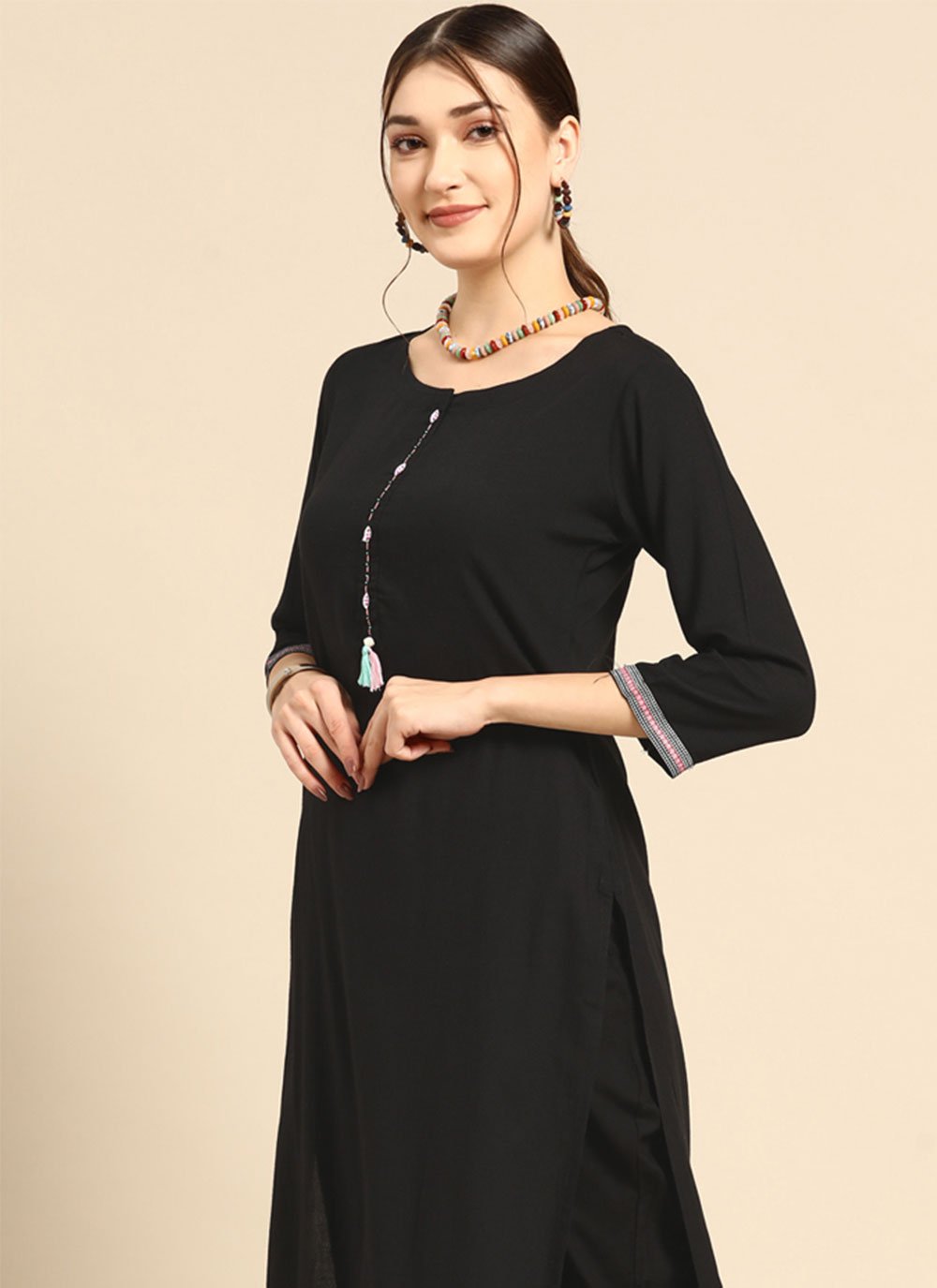 Designer Kurti Rayon Black Plain Kurtis