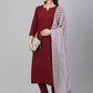 Straight Salwar Suit Faux Crepe Wine Plain Salwar Kameez