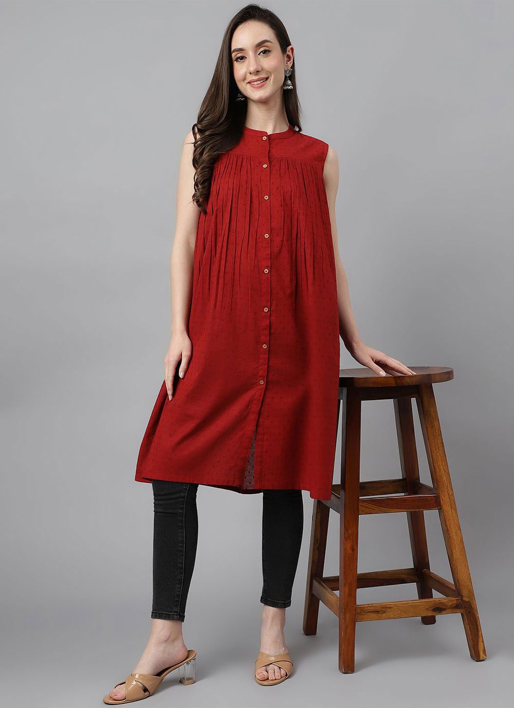 Casual Kurti Cotton Maroon Plain Kurtis