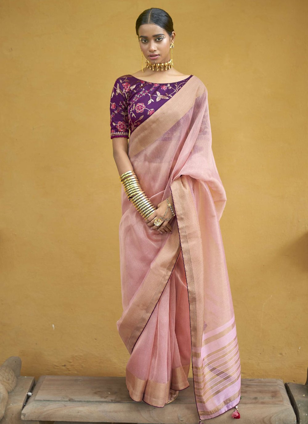 Classic Cotton Pink Plain Saree