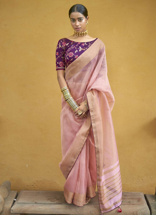 Classic Cotton Pink Plain Saree