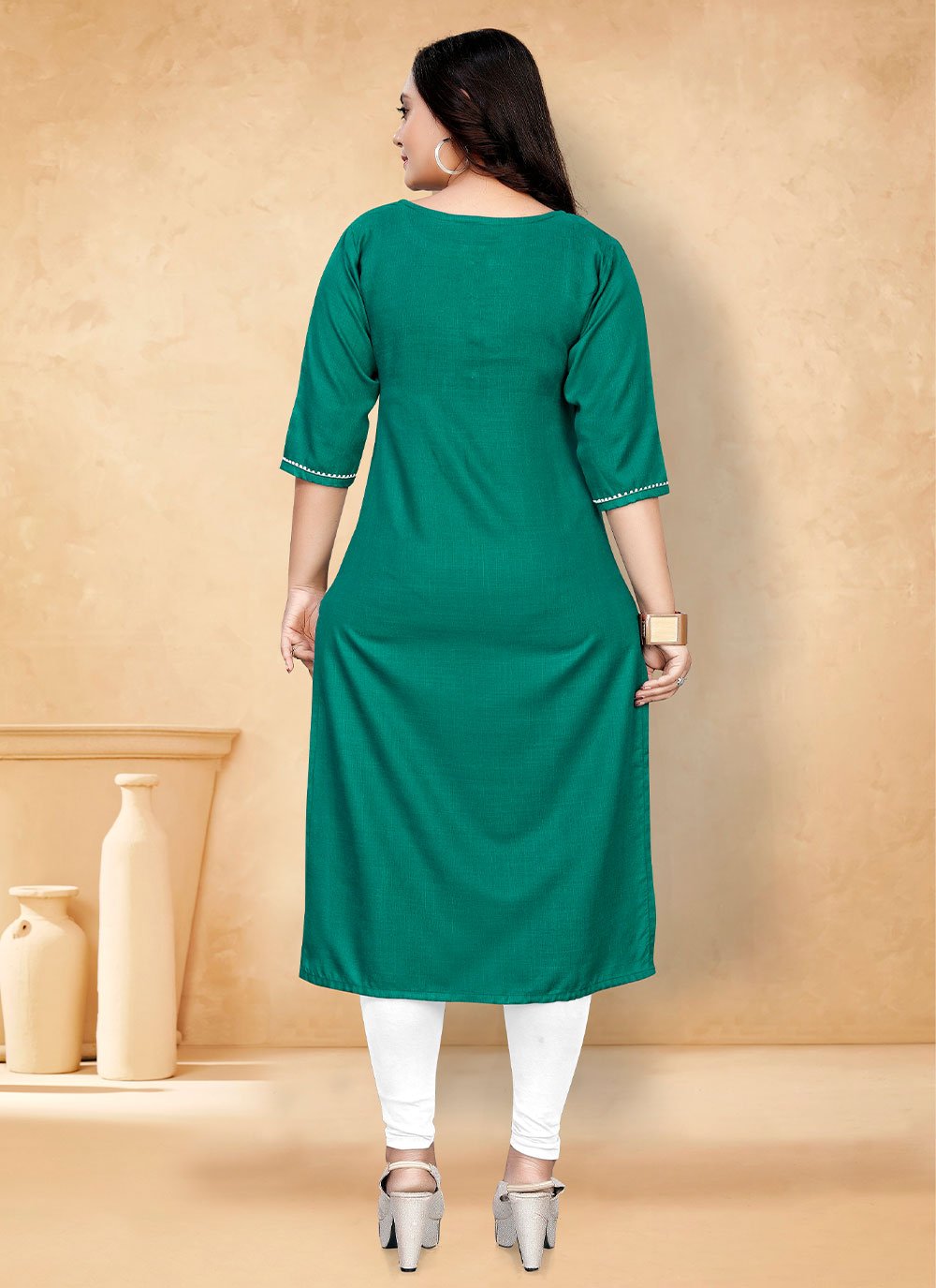 Party Wear Kurti Cotton Green Plain Kurtis