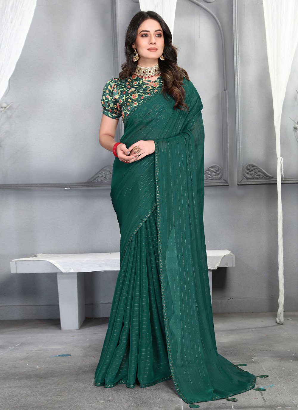 Contemporary Silk Green Plain Saree