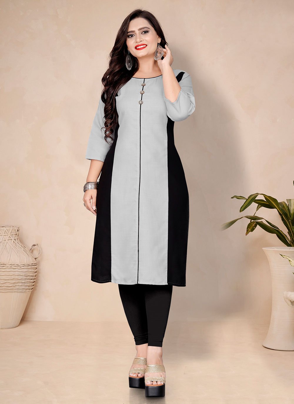 Casual Kurti Cotton Grey Plain Kurtis